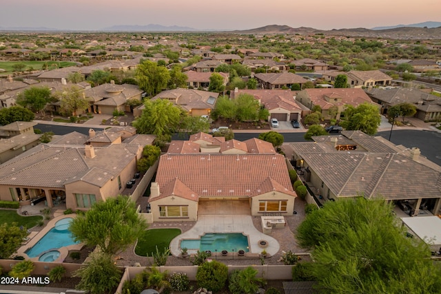 view of aerial view at dusk