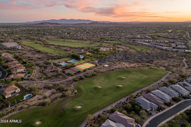 aerial view at dusk with a mountain view