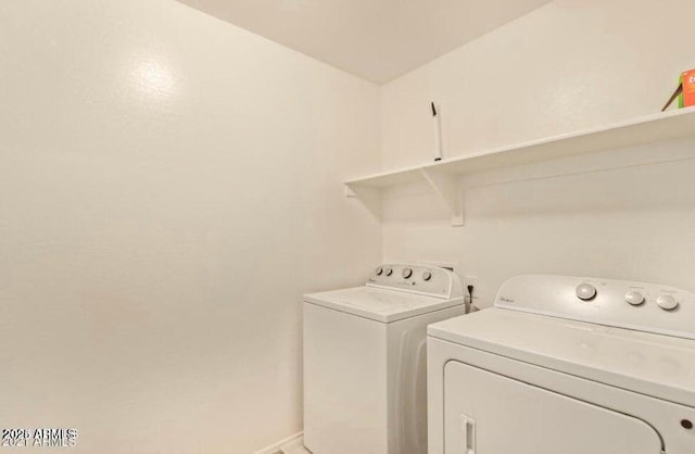 11644 W Redfield Rd, El Mirage, AZ 85335 - washroom with baseboards, laundry area, and washer and clothes dryer