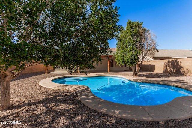 view of swimming pool with a fenced backyard, a fenced in pool, and a patio