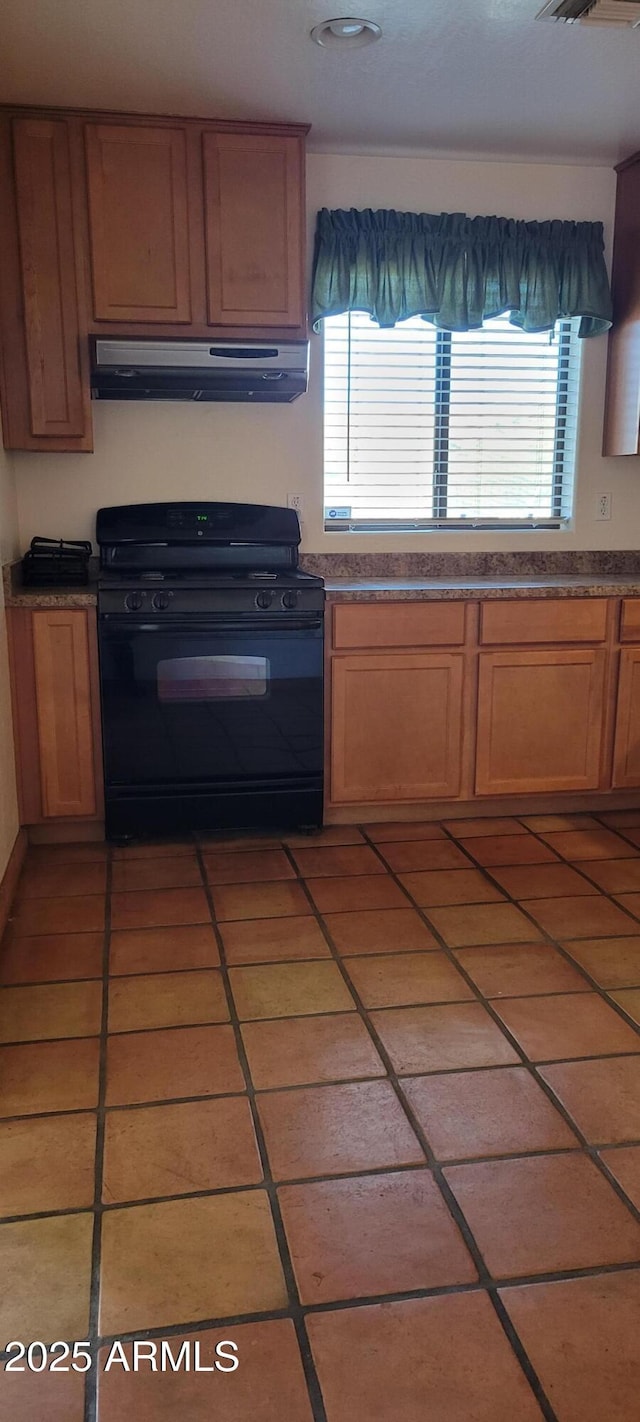 321 S Bridge St, Superior, AZ 85173 - kitchen with tile patterned floors and black gas range oven