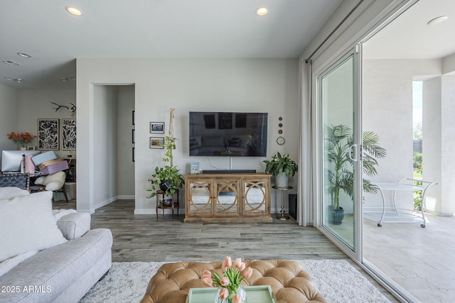 10509 W Harmony Ln, Peoria, AZ 85382 - living room featuring wood finished floors, recessed lighting, and baseboards