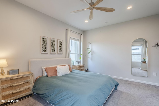 10509 W Harmony Ln, Peoria, AZ 85382 - bedroom with carpet, recessed lighting, baseboards, arched walkways, and a ceiling fan