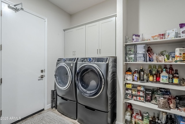 10509 W Harmony Ln, Peoria, AZ 85382 - laundry room featuring separate washer and dryer, cabinet space, and a bar