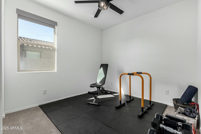 workout area featuring ceiling fan