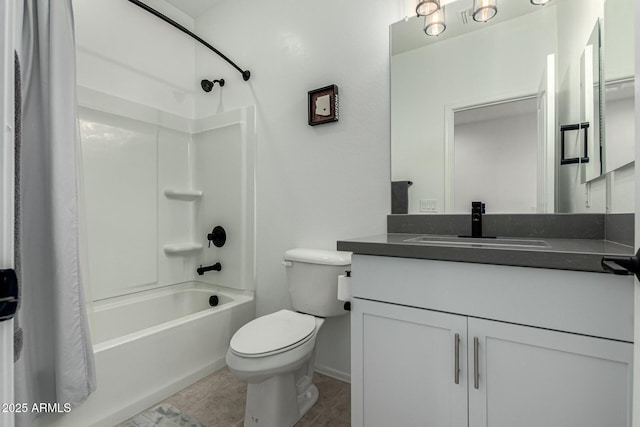 full bathroom with vanity, toilet, shower / bath combination with curtain, and tile patterned floors