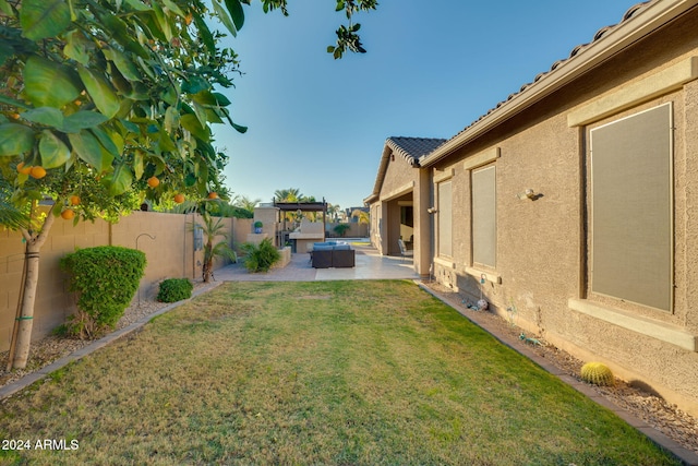 view of yard featuring a patio area and a jacuzzi