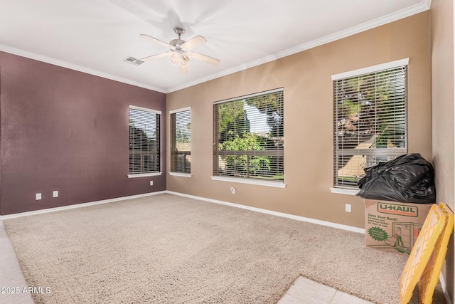 10529 E Posada Ave, Mesa, AZ 85212 - spare room featuring ceiling fan, crown molding, and carpet floors
