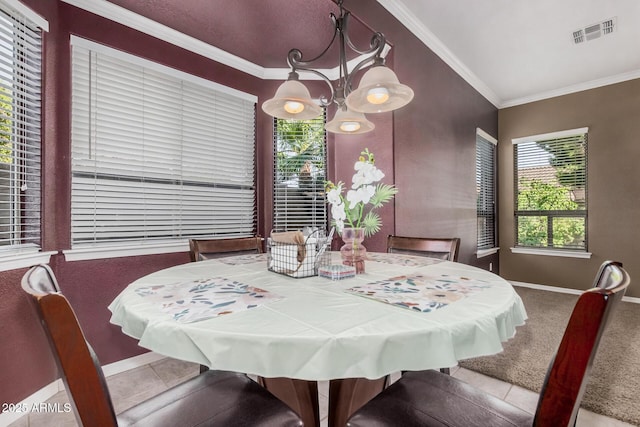 10529 E Posada Ave, Mesa, AZ 85212 - dining room featuring ornamental molding, carpet flooring, and a chandelier