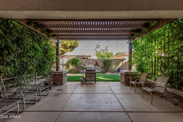 10529 E Posada Ave, Mesa, AZ 85212 - fenced backyard featuring a grill, a pergola, and a patio
