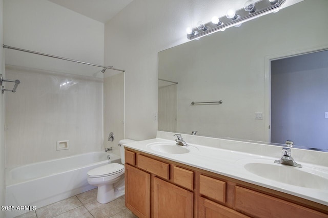 8068 W Carlota Ln, Peoria, AZ 85383 - bathroom featuring double vanity, tile patterned flooring, and washtub / shower combination