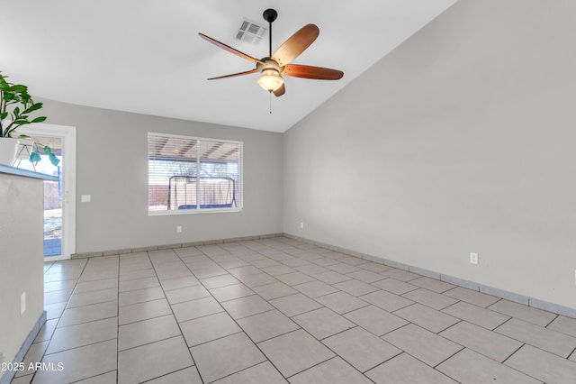 1858 S Ocotillo Dr, Apache Junction, AZ 85120 - unfurnished room with plenty of natural light, vaulted ceiling, a ceiling fan, and light tile patterned floors