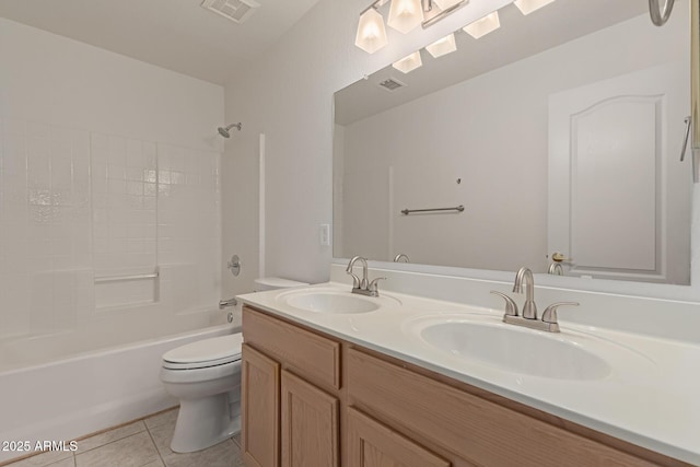 full bath with tile patterned flooring, toilet, visible vents, and a sink