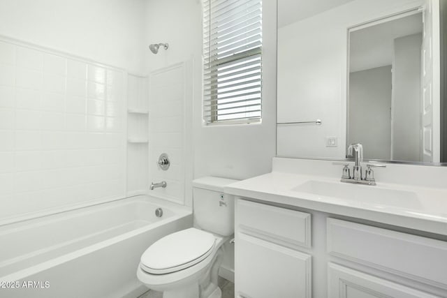 full bathroom with shower / tub combination, vanity, and toilet