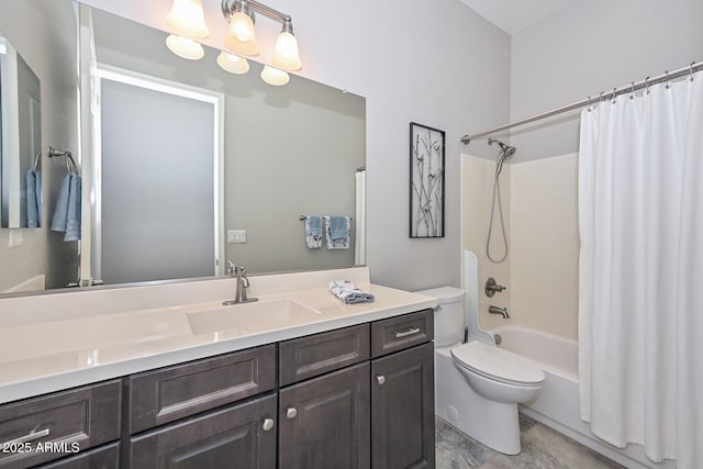 full bathroom featuring vanity, toilet, and shower / bath combination with curtain