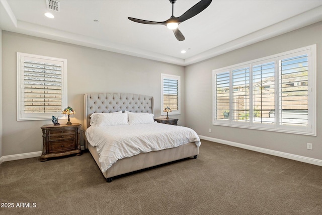 bedroom with visible vents, baseboards, and carpet flooring