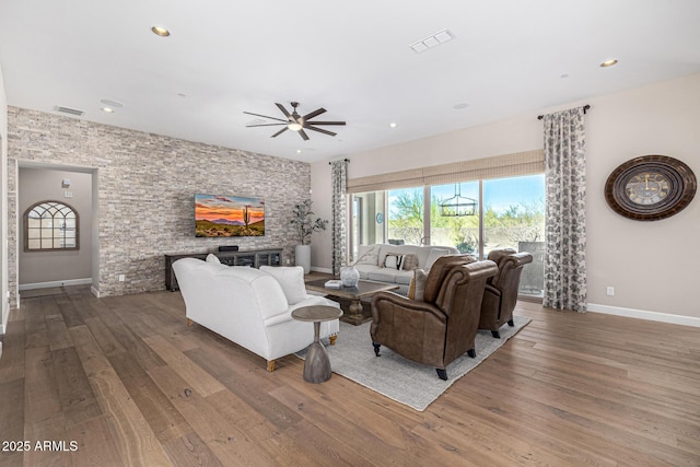 6328 W Fetlock Trl, Phoenix, AZ 85083 - living area with a ceiling fan, recessed lighting, wood finished floors, and visible vents