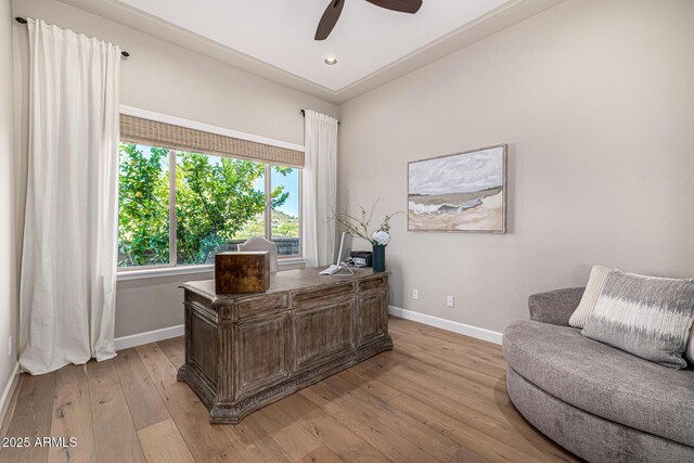 6328 W Fetlock Trl, Phoenix, AZ 85083 - office featuring recessed lighting, light wood-style floors, baseboards, and ceiling fan