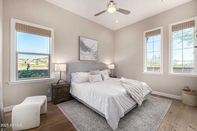 6328 W Fetlock Trl, Phoenix, AZ 85083 - bedroom with recessed lighting, a ceiling fan, baseboards, and wood-type flooring