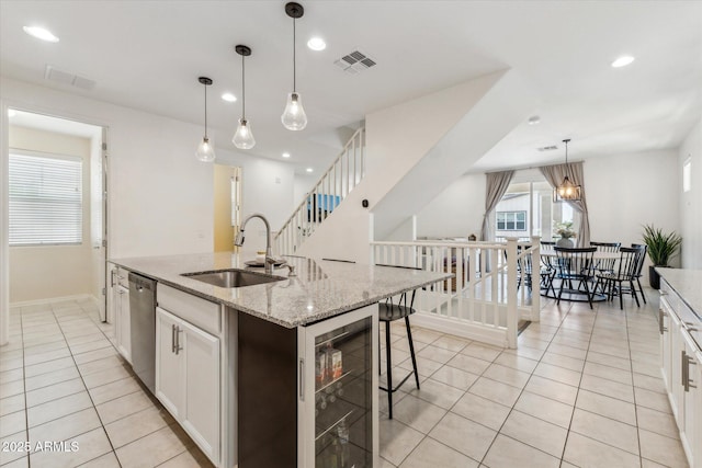 732 W Flintlock Way, Chandler, AZ 85286 - kitchen featuring a sink, wine cooler, light tile patterned floors, dishwasher, and recessed lighting