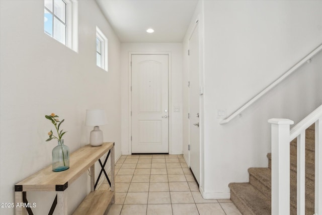 732 W Flintlock Way, Chandler, AZ 85286 - doorway to outside with stairway, light tile patterned floors, baseboards, and recessed lighting