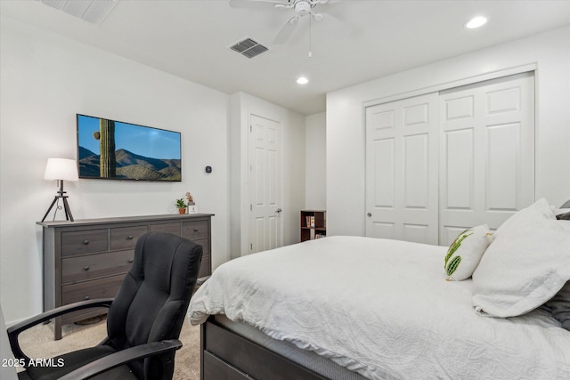 732 W Flintlock Way, Chandler, AZ 85286 - bedroom with a closet, recessed lighting, carpet floors, and ceiling fan