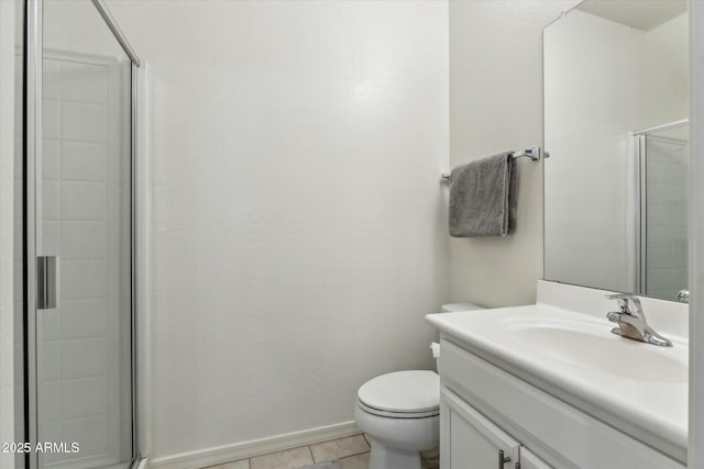 732 W Flintlock Way, Chandler, AZ 85286 - bathroom with a shower stall, tile patterned flooring, vanity, toilet, and baseboards