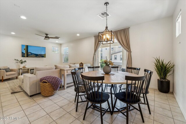 732 W Flintlock Way, Chandler, AZ 85286 - dining area with light tile patterned flooring, healthy amount of natural light, recessed lighting, and ceiling fan