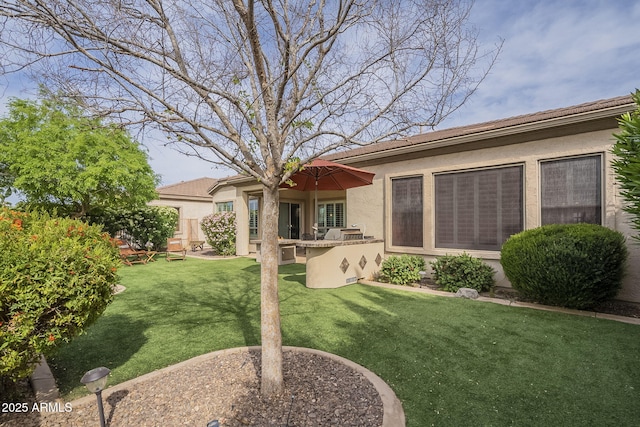 4497 E Ficus Way, Gilbert, AZ 85298 - back of house featuring a yard, a tiled roof, and stucco siding