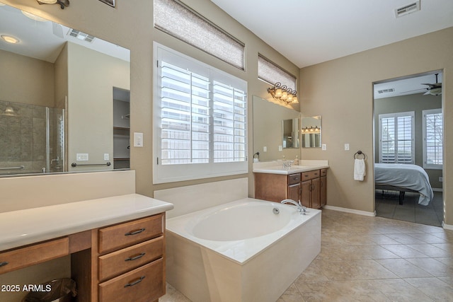 4497 E Ficus Way, Gilbert, AZ 85298 - bathroom with vanity, tile patterned floors, visible vents, and a stall shower