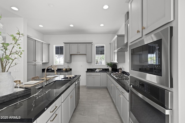 2149 W Rowel Rd, Phoenix, AZ 85085 - kitchen with gray cabinets, stainless steel appliances, recessed lighting, and a sink