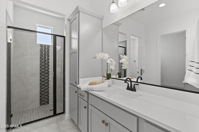 2149 W Rowel Rd, Phoenix, AZ 85085 - bathroom featuring a stall shower, tile patterned flooring, and vanity