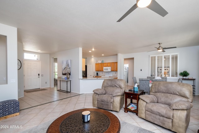 19892 N Shadow Mountain Dr, Surprise, AZ 85374 - living area with baseboards, recessed lighting, ceiling fan, and light tile patterned floors