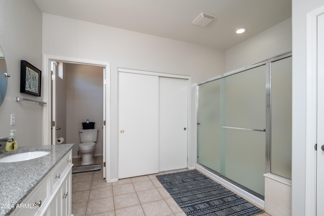 19892 N Shadow Mountain Dr, Surprise, AZ 85374 - bathroom with tile patterned flooring, a shower stall, toilet, and visible vents