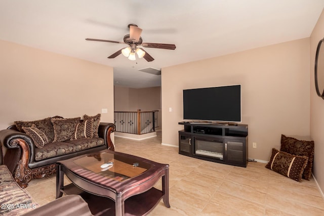 living room with ceiling fan