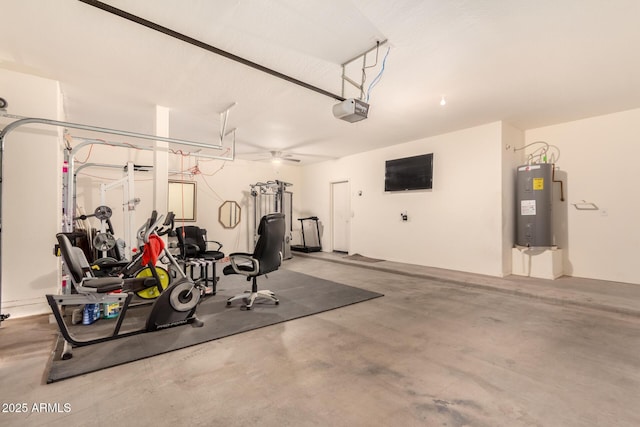 garage featuring a garage door opener and electric water heater