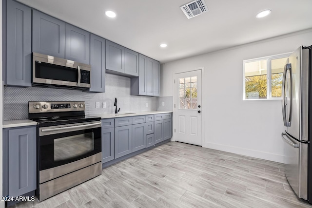 kitchen featuring gray cabinets, a wealth of natural light, sink, and stainless steel appliances