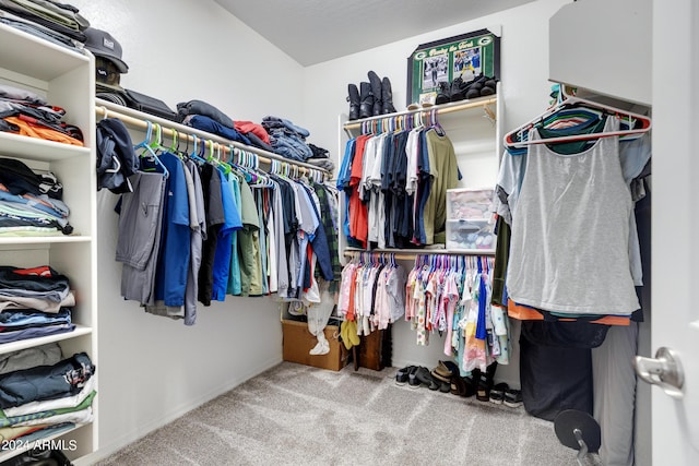 walk in closet with carpet floors