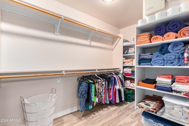 spacious closet with light hardwood / wood-style flooring