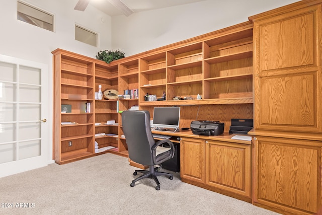 view of carpeted home office