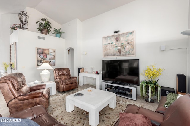 living room with lofted ceiling