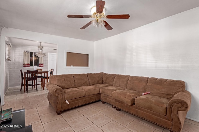 705 S Pima, Mesa, AZ 85210 - living room featuring ceiling fan and light tile patterned floors