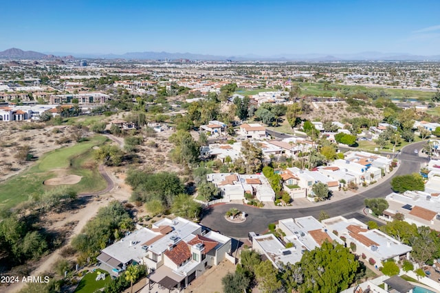 drone / aerial view featuring a mountain view