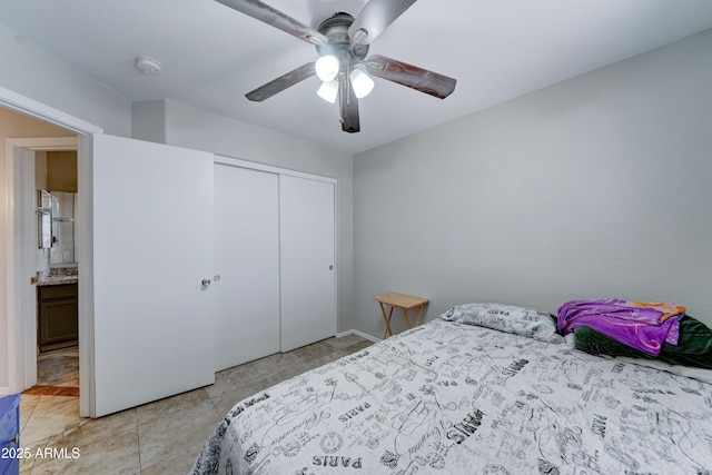 bedroom with a closet and ceiling fan