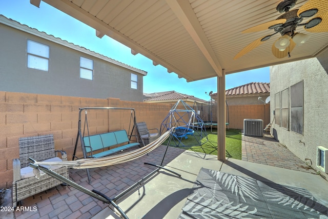 view of patio / terrace featuring central AC unit and ceiling fan