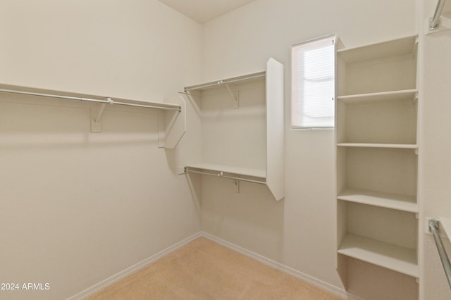 walk in closet featuring light carpet