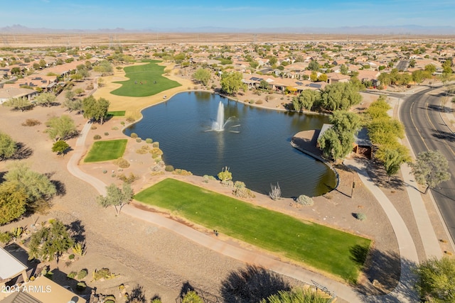 bird's eye view featuring a water view and a residential view