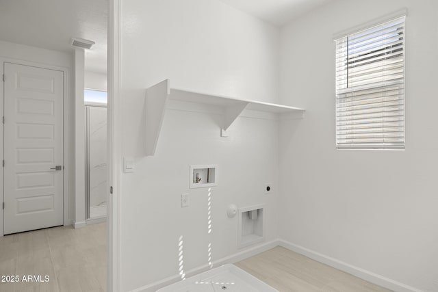 washroom featuring laundry area, hookup for a washing machine, hookup for a gas dryer, electric dryer hookup, and visible vents