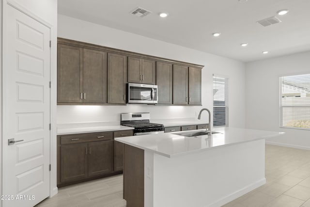 kitchen featuring stainless steel appliances, visible vents, a healthy amount of sunlight, and a sink