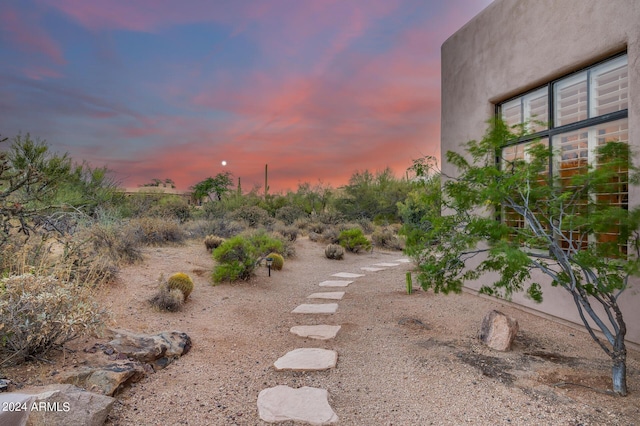 view of yard at dusk